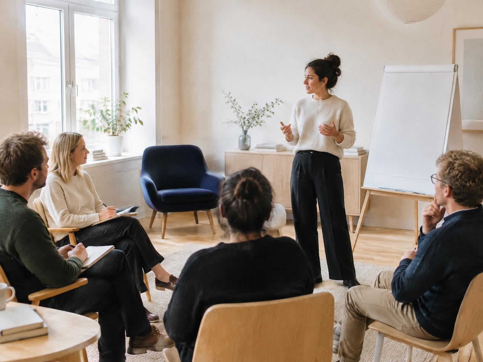 A facilitator leading a team learning session